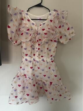 Buddy Love White Multicolor Heart Embroidered Ruffle Mini Dress XS